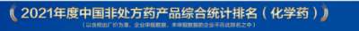 中国非处方药物协会发布“2021年度中国非处方药产品综合统计排名（化学药）”
