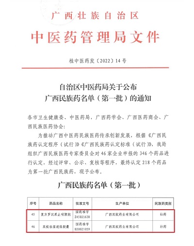 赞！双蚁药业重点品种被认定为民族药“壮药”